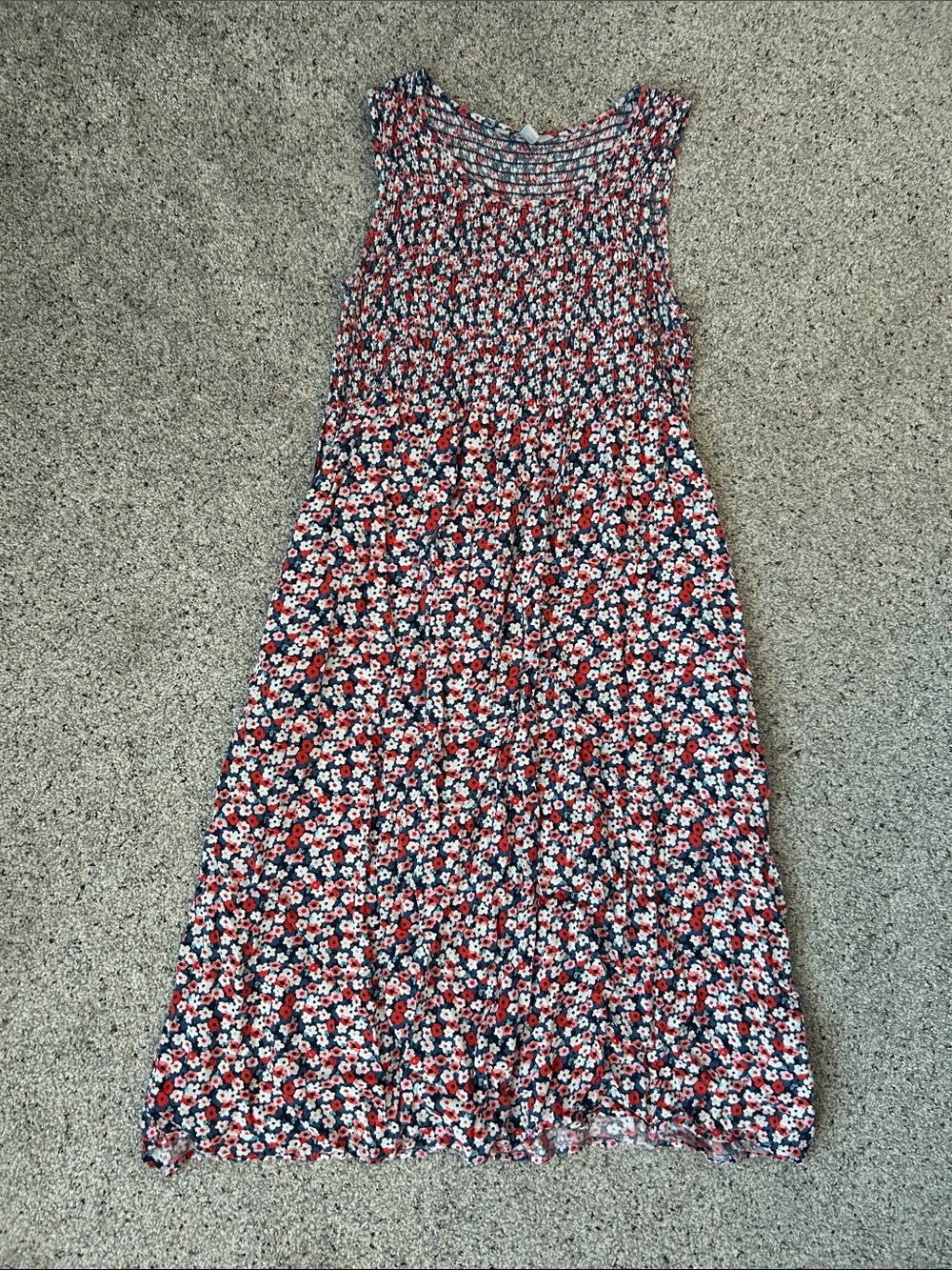 croft & barrow Navy, Red & White Floral Smocked Midi Dress